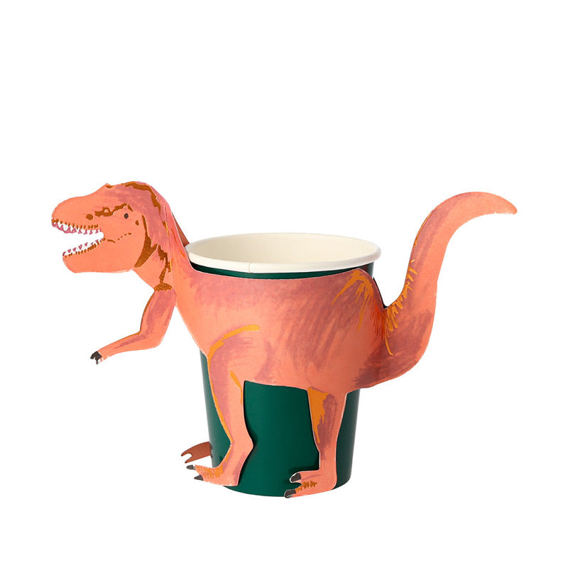 Meri Meri – toller Party Becher aus Papier mit coolem T-Rex in 3D-Effekt. Perfekt für die nächste Dino-Party.