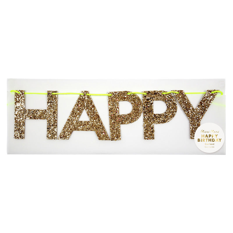 Meri Meri – Wimpelkette mit goldenen Buchstaben – Happy Birthday Buchstaben Girlande für jeden Geburtstag