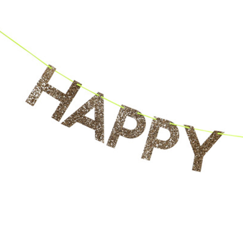 Meri Meri – Wimpelkette mit goldenen Buchstaben – Happy Birthday Buchstaben Girlande für jeden Geburtstag