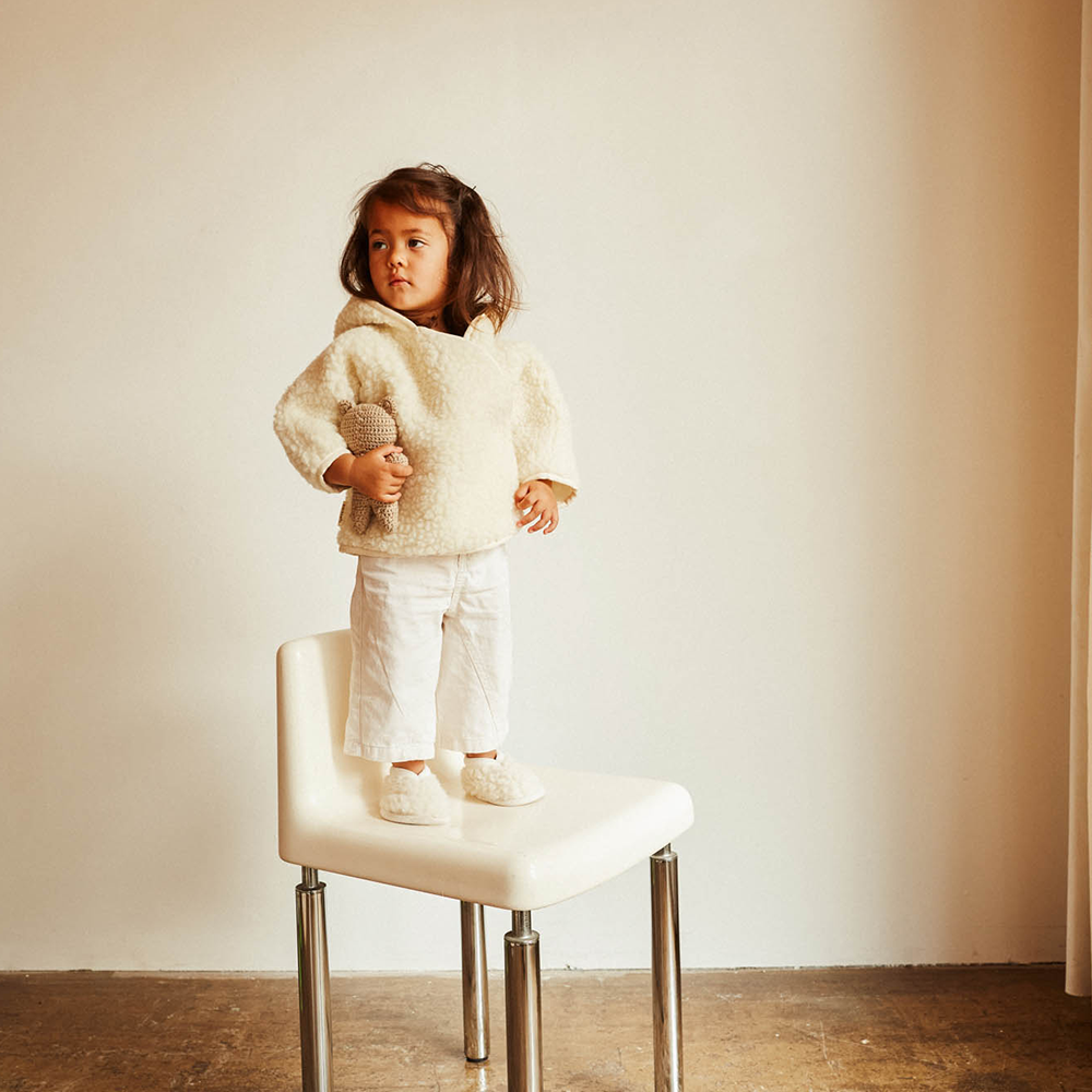BINIBAMBA  Merino Wolljacke mit Kapuze  Milk