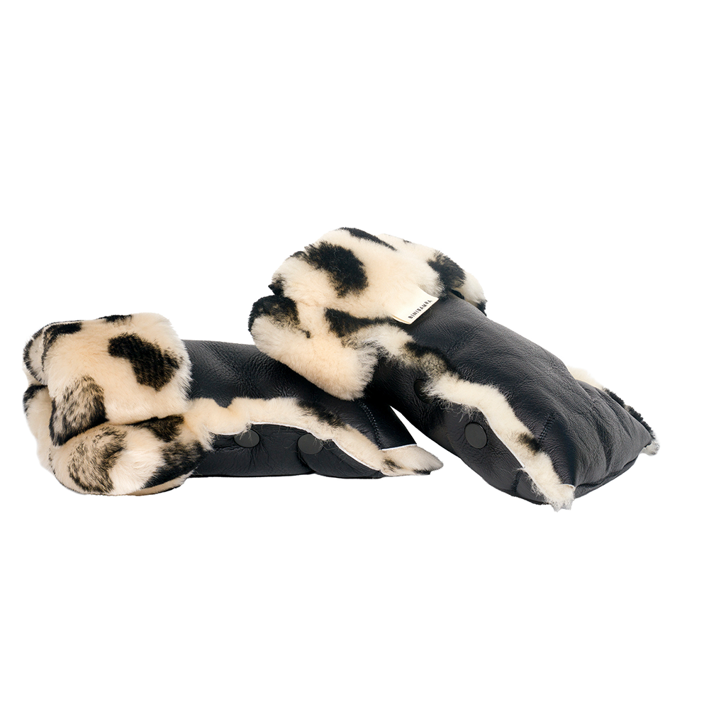 BINIBAMBA Merino Kinderwagen Handschuhe Noir + Leopard