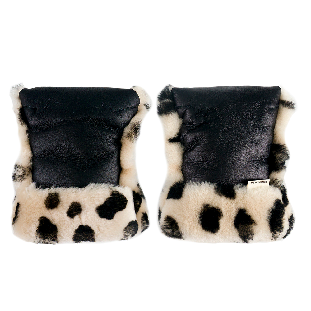 BINIBAMBA Merino Kinderwagen Handschuhe Noir + Leopard
