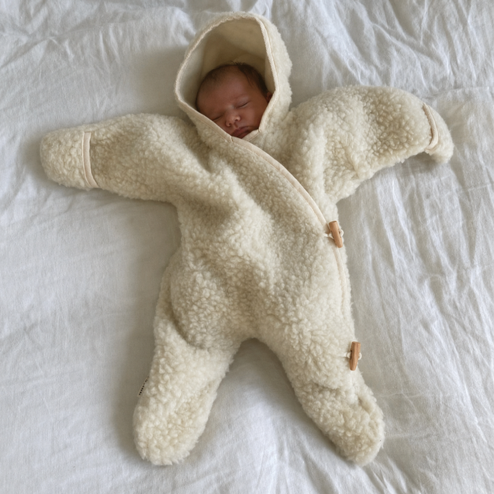 BINIBAMBA Merino Wool Hooded All-in-One Milk