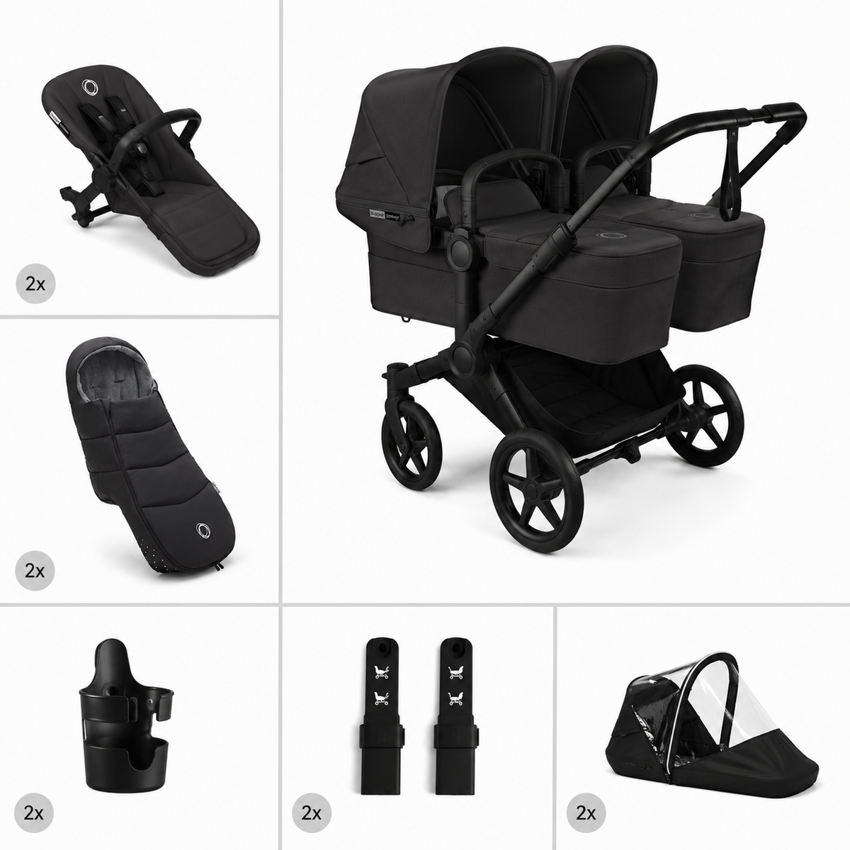 Bugaboo  Donkey 6 Zwillingskinderwagen Twin Essentials Bundle Heritage Black