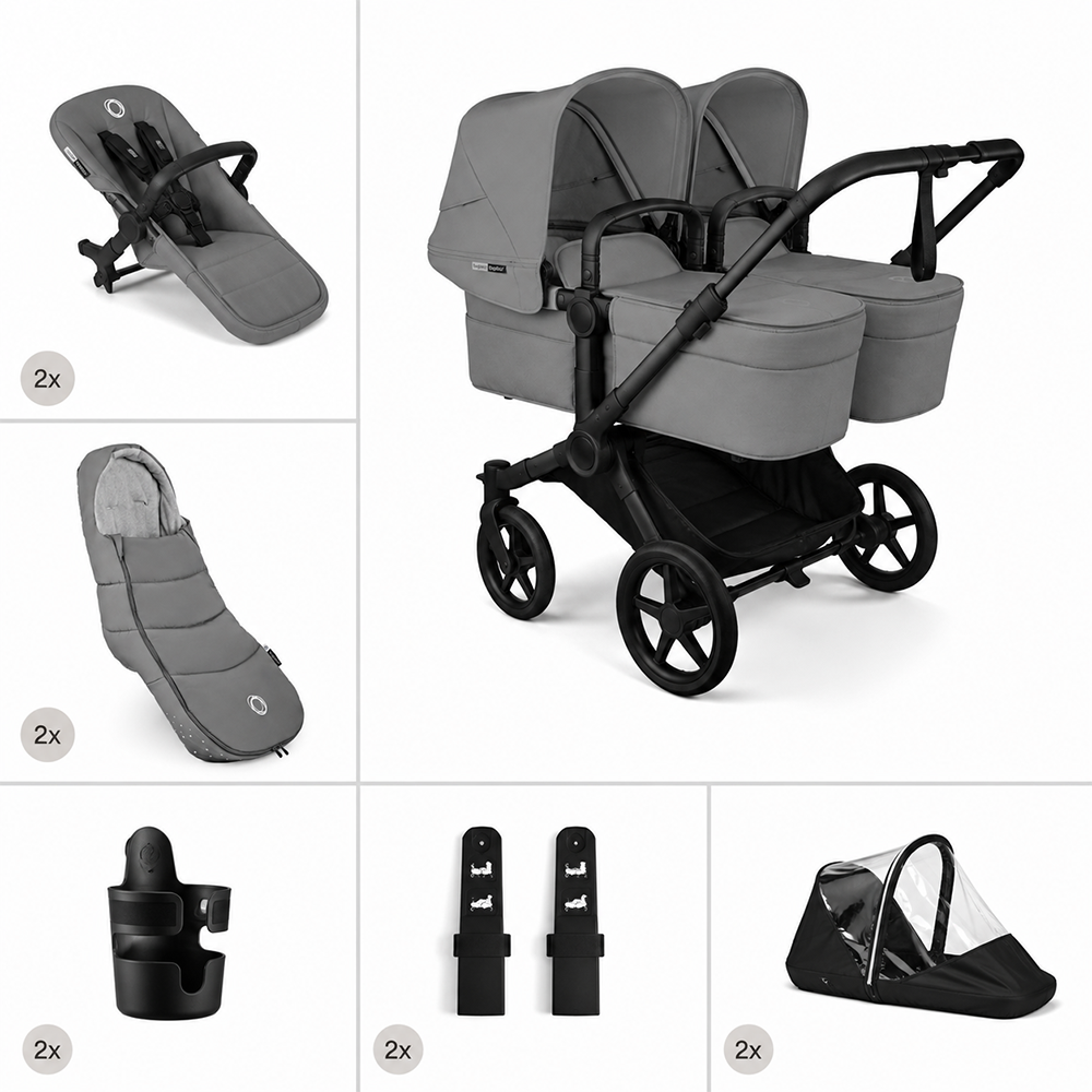 Bugaboo  Donkey 6 Zwillingskinderwagen Twin Essentials Bundle Moon Grey