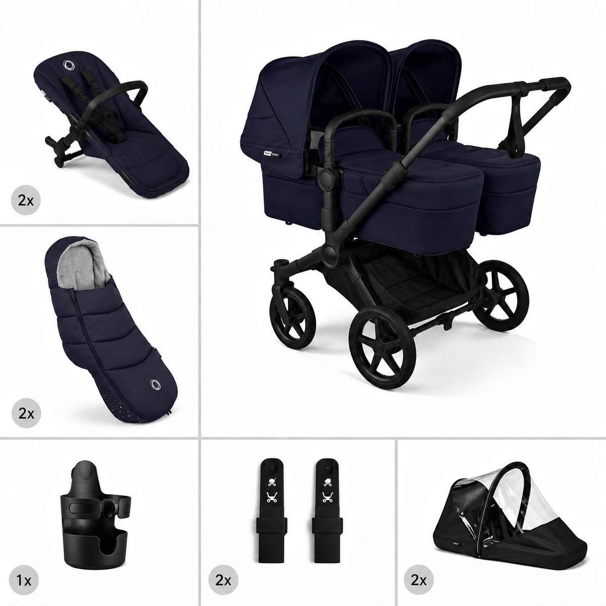 Bugaboo  Donkey 6 Zwillingskinderwagen Twin Essentials Bundle Deep Indigo
