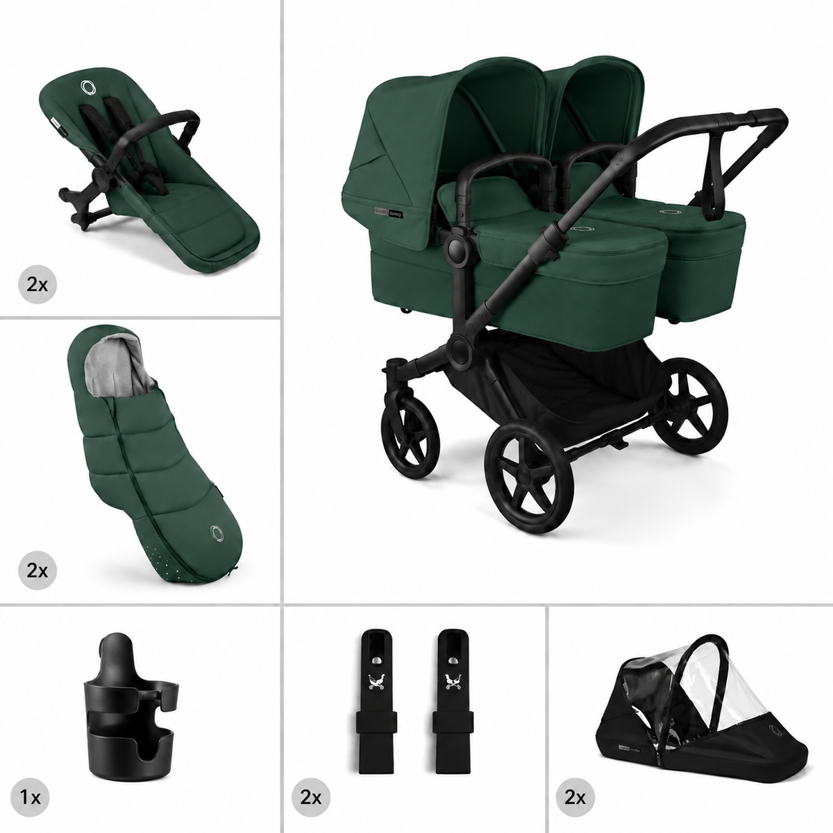 Bugaboo  Donkey 6 Zwillingskinderwagen Twin Essentials Bundle Fern Green