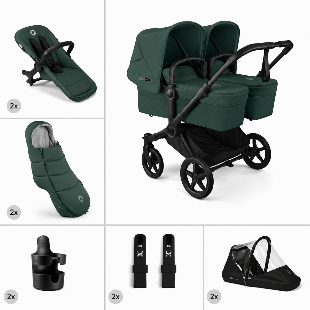 Bugaboo  Donkey 6 Zwillingskinderwagen Twin Essentials Bundle Fern Green