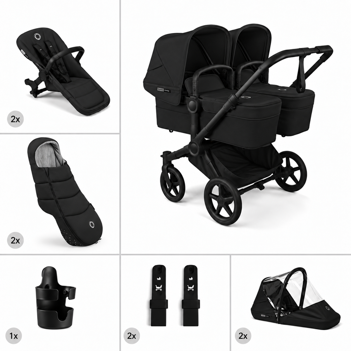 Bugaboo  Donkey 6 Zwillingskinderwagen Twin Essentials Bundle Heritage Black