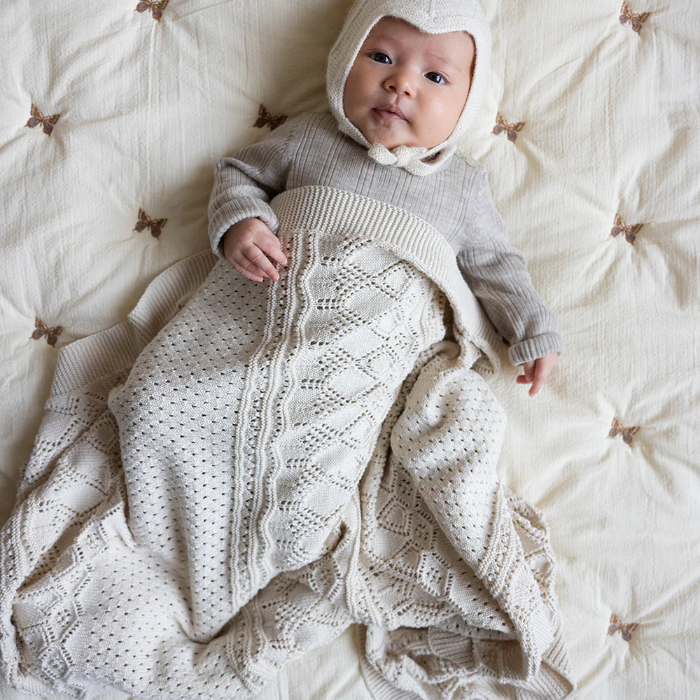 Cam Cam Copenhagen Strickdecke für Babys &#39;Pointelle&#39; Off White