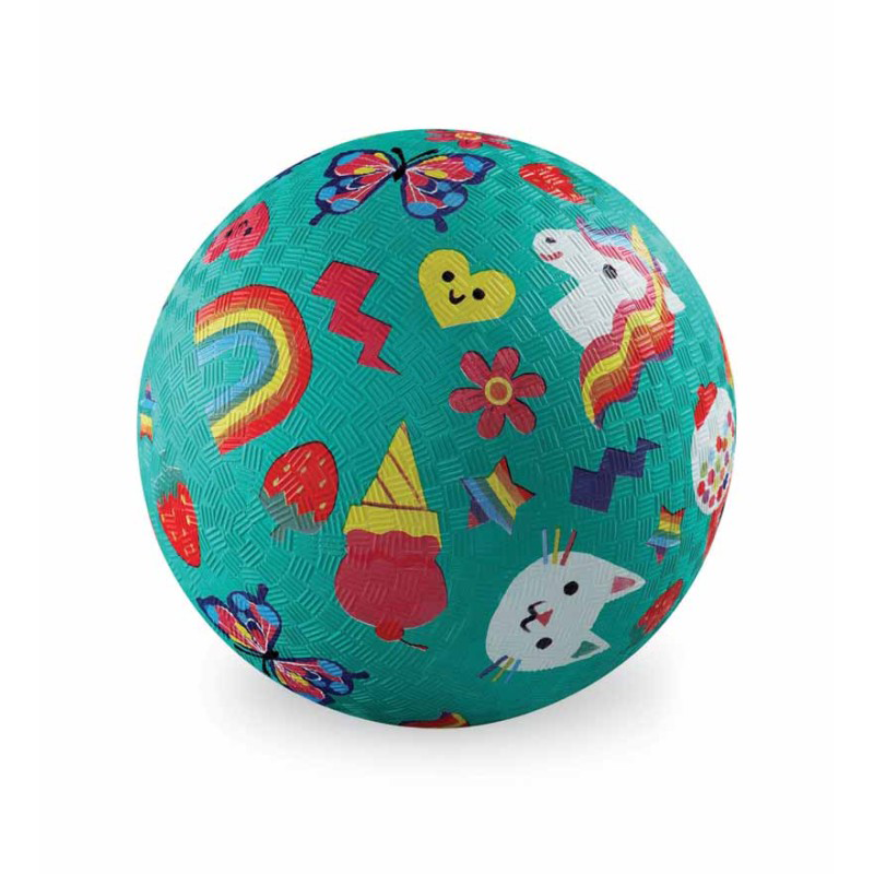 Spielball für Kinder in Grün mit verschiedenen Motiven wie Regenbogen, Einhorn und Schmetterling von Crocodile Creek