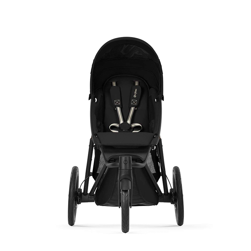 Cybex Avi Spin Dreirad-Kinderwagen Schwarz von vorne. 