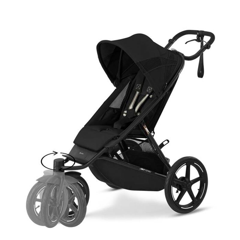 Cybex Avi Spin Dreirad-Kinderwagen in Schwarz.