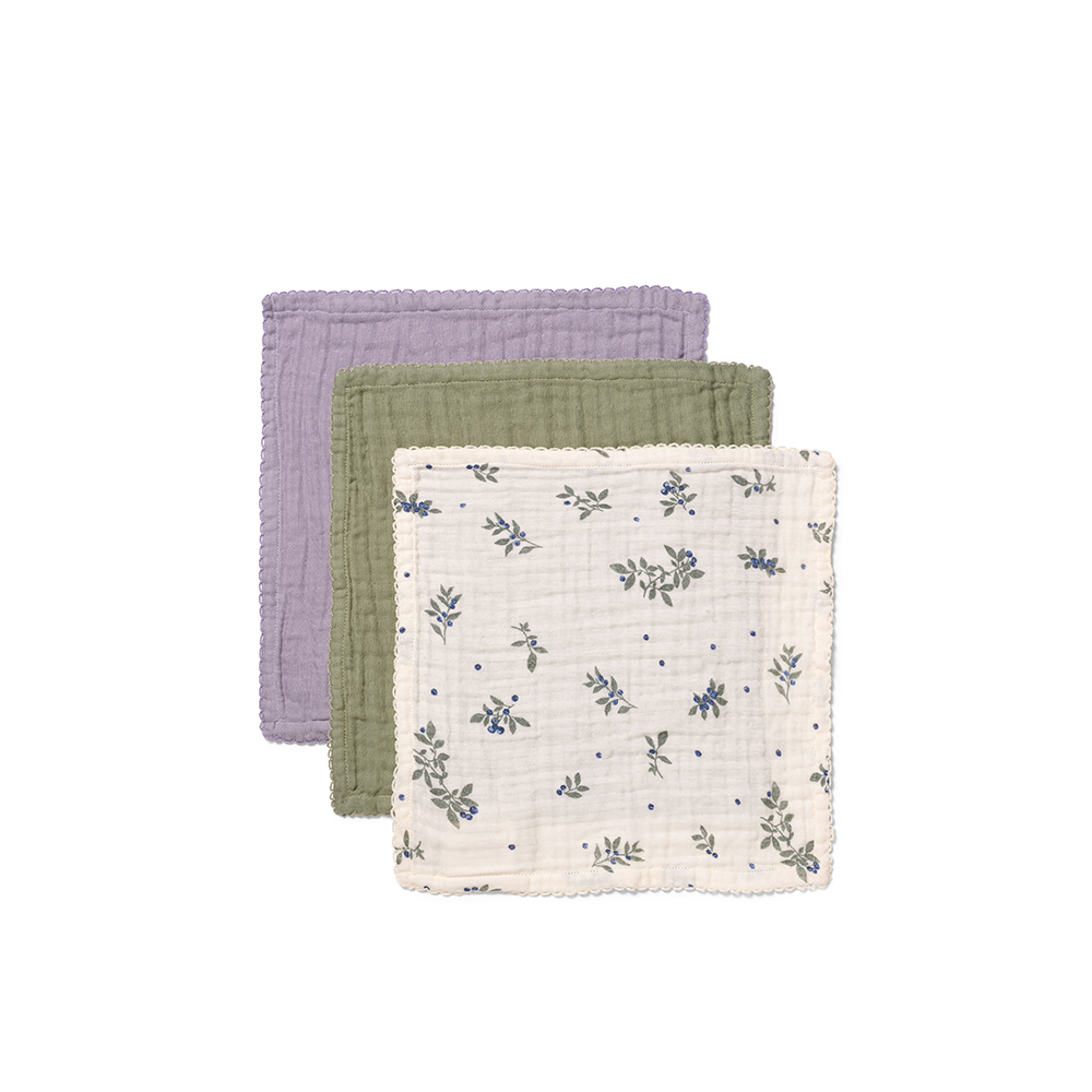 Dear April 3er-Set Musselin-Waschlappen 'Ren' Blueberries Mix