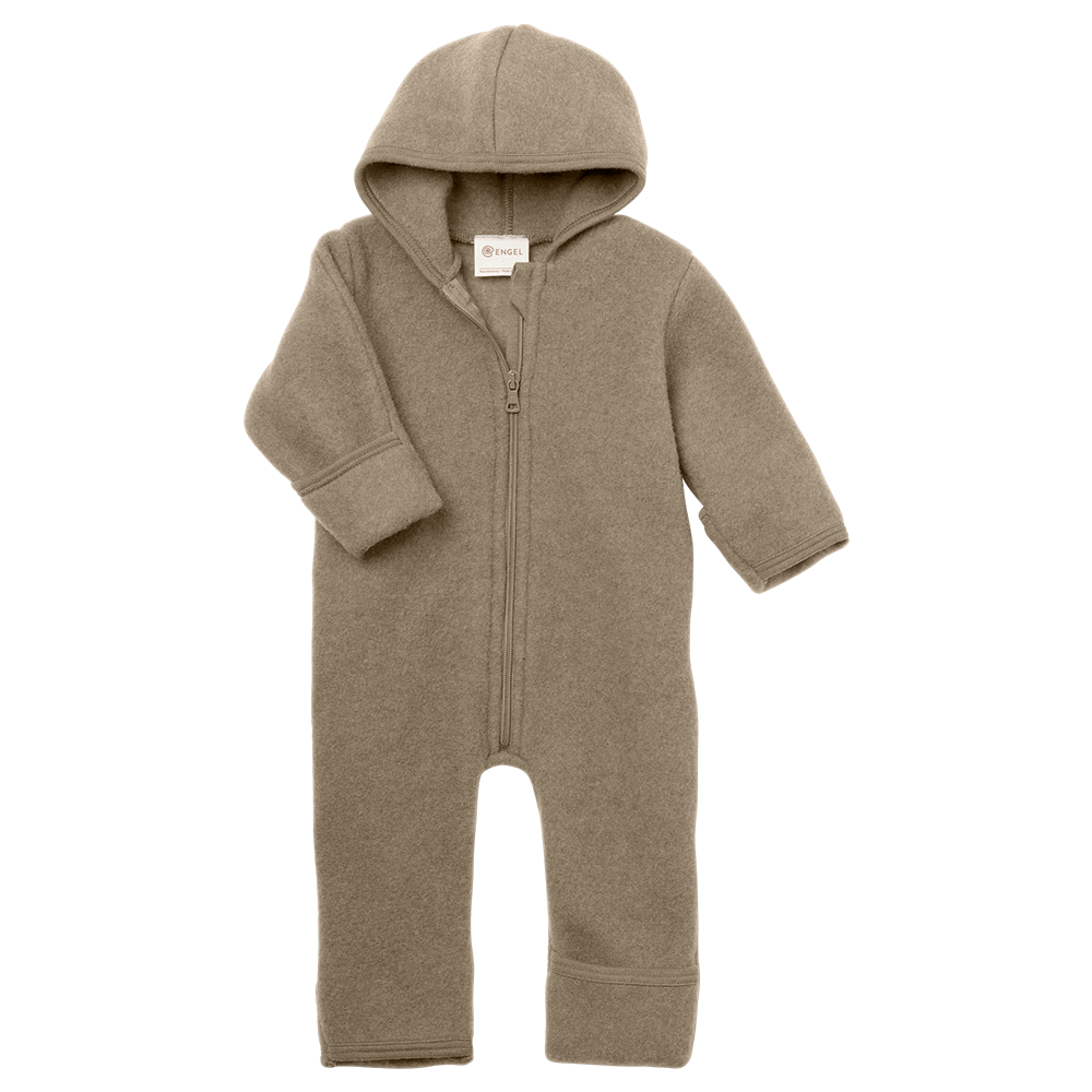 Engel  Wollfleece Zip Overall mit Kapuze  Walnuss Melange