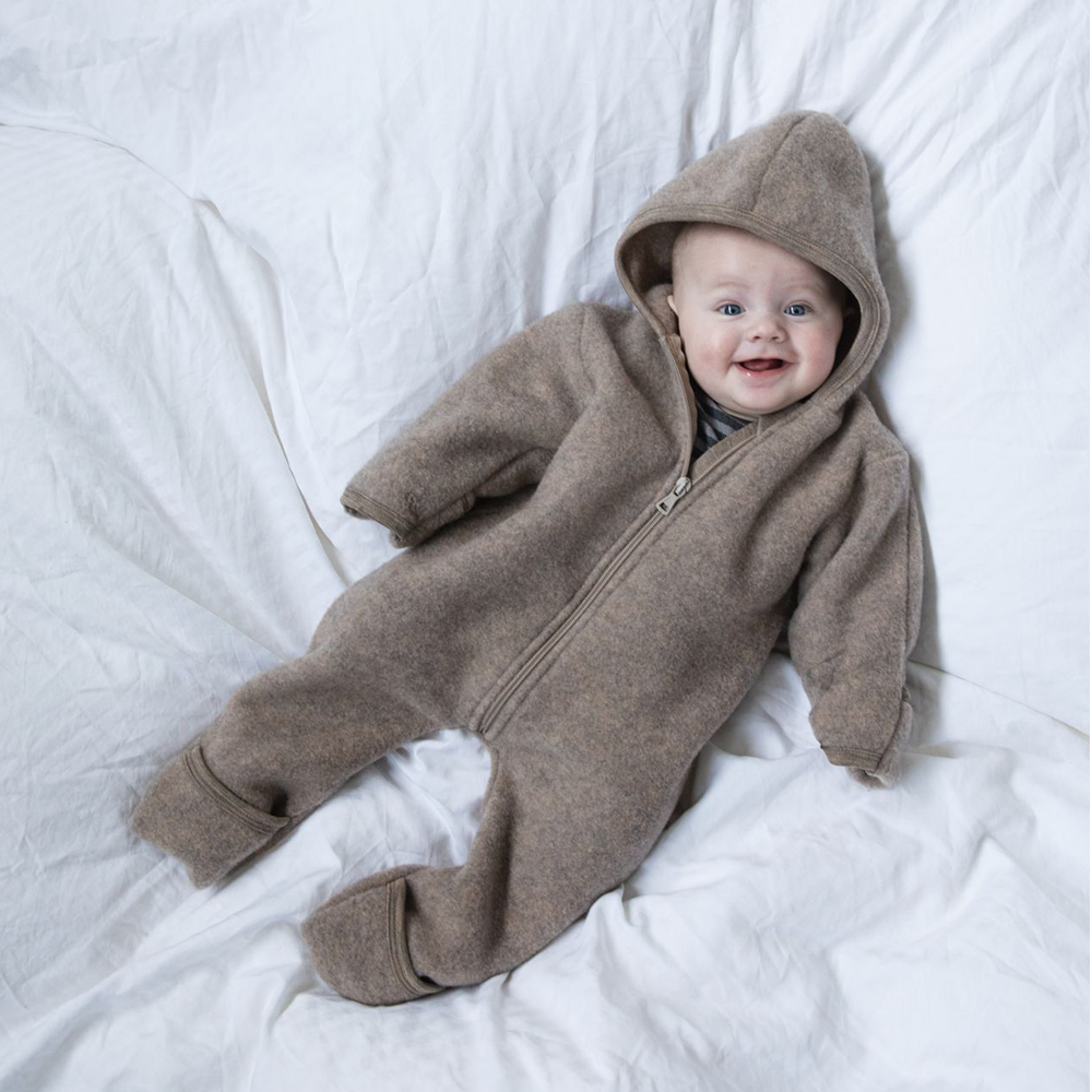 Engel  Wollfleece Zip Overall mit Kapuze  Walnuss Melange