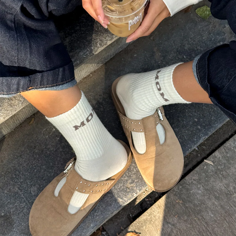 Famvibes College Wollsocken für Erwachsene 'Mom' Taupe