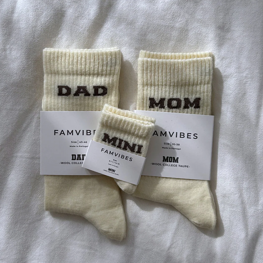 Famvibes College Wollsocken für Erwachsene 'Dad' Taupe