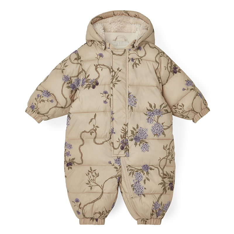 Garbo Friends Puffer-Overal in Beige mit Blumenmuster.