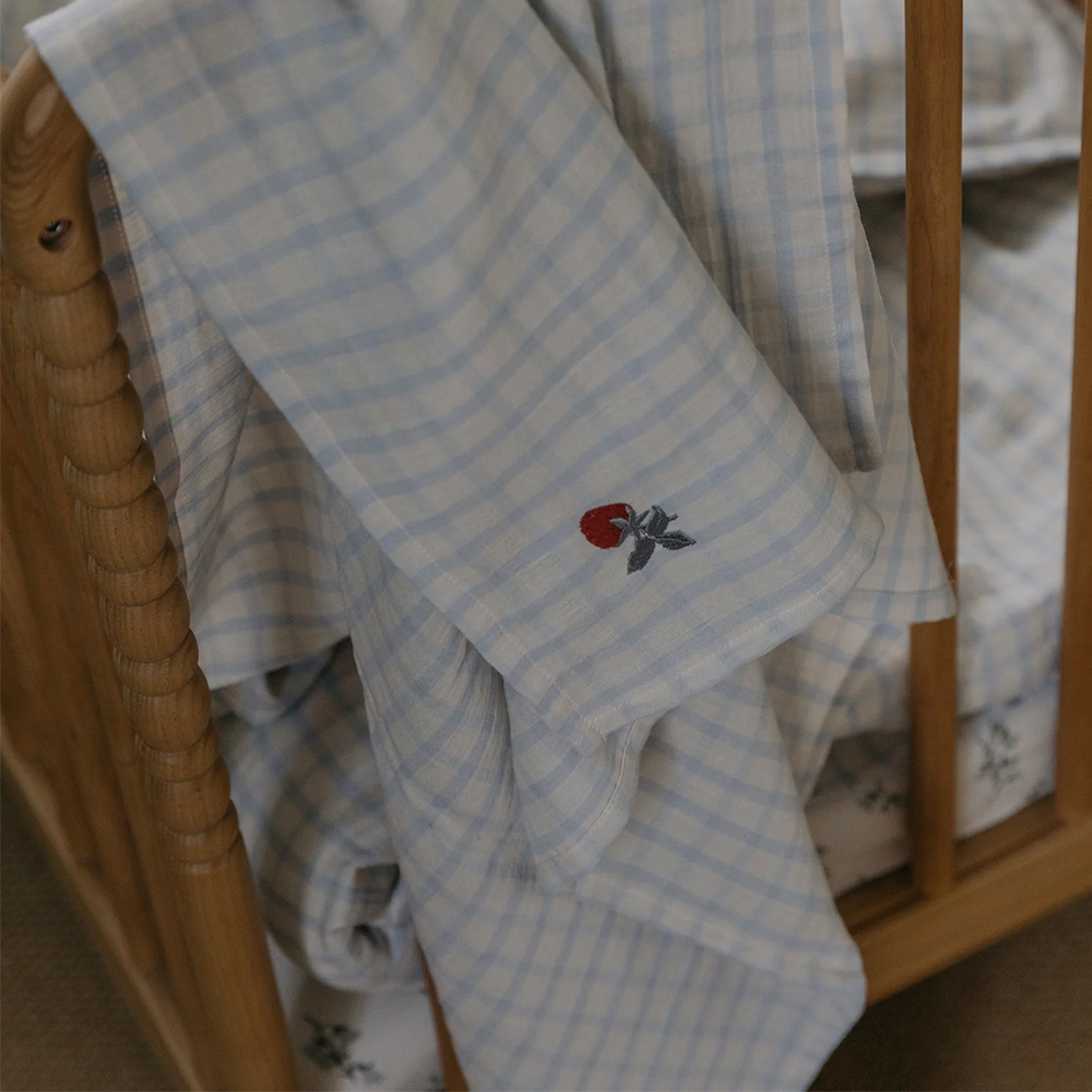 Garbo & Friends Couverture Lange Mousseline Gingham Bleu Ciel