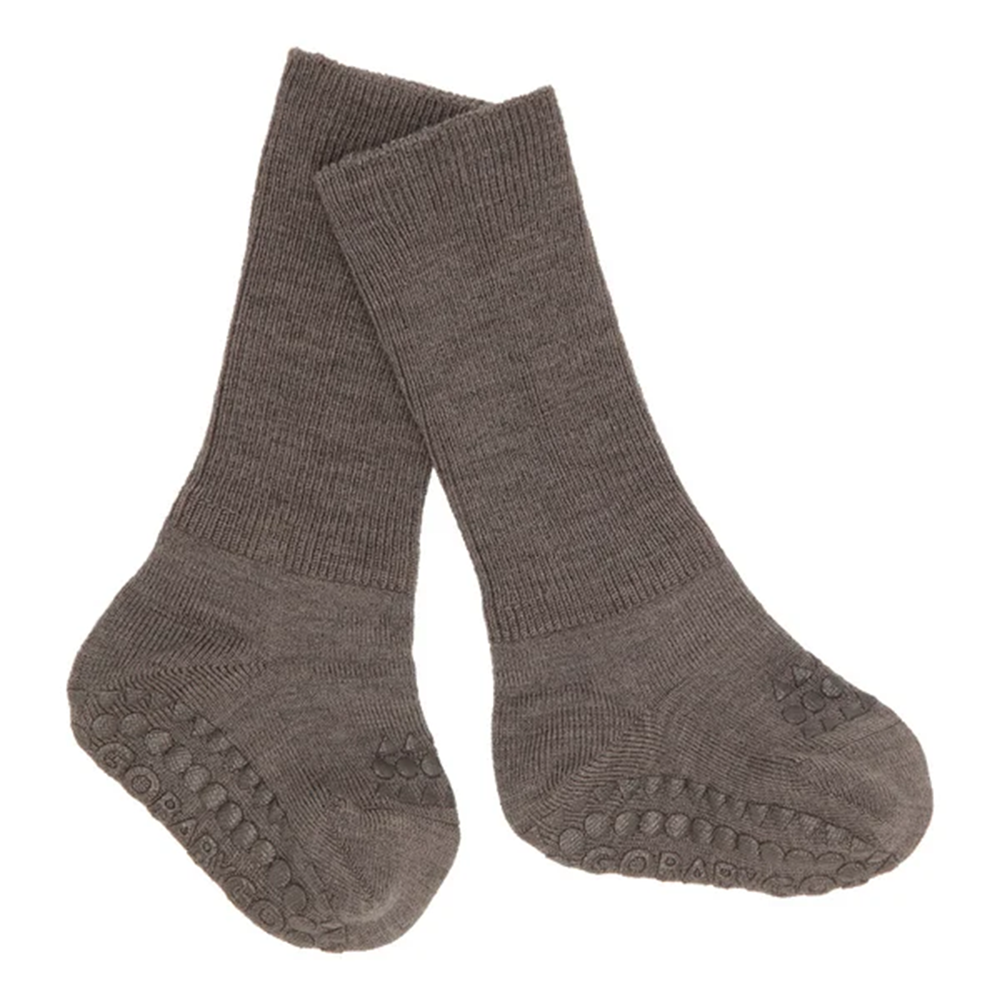 GoBabyGo Rutschfeste Grip-Socken aus Merinowolle Brown Melange - Online MY SNOWFLAKE