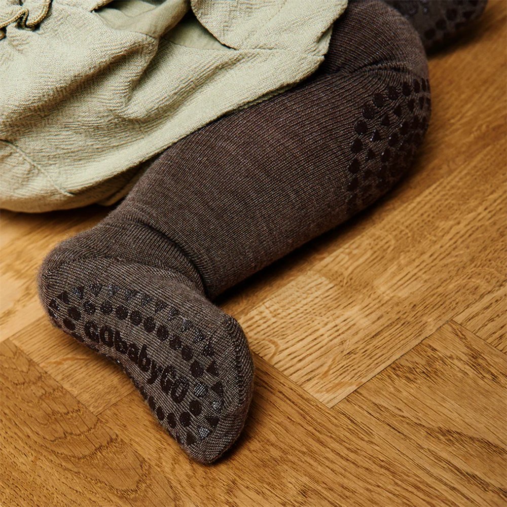 GoBabyGo Rutschfeste Krabbelstrumpfhose aus Merinowolle Brown Melange - Online MY SNOWFLAKE