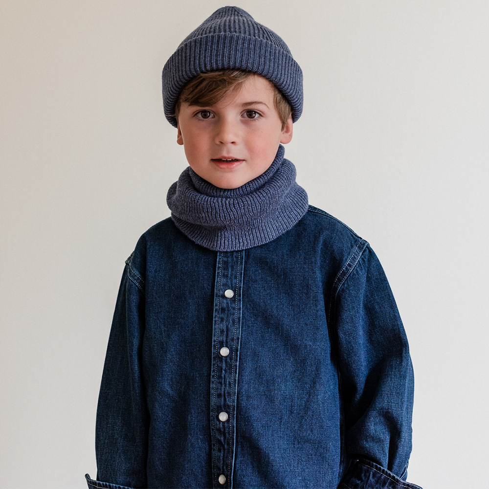 Hvid  Kids Beanie Fonzie Denim