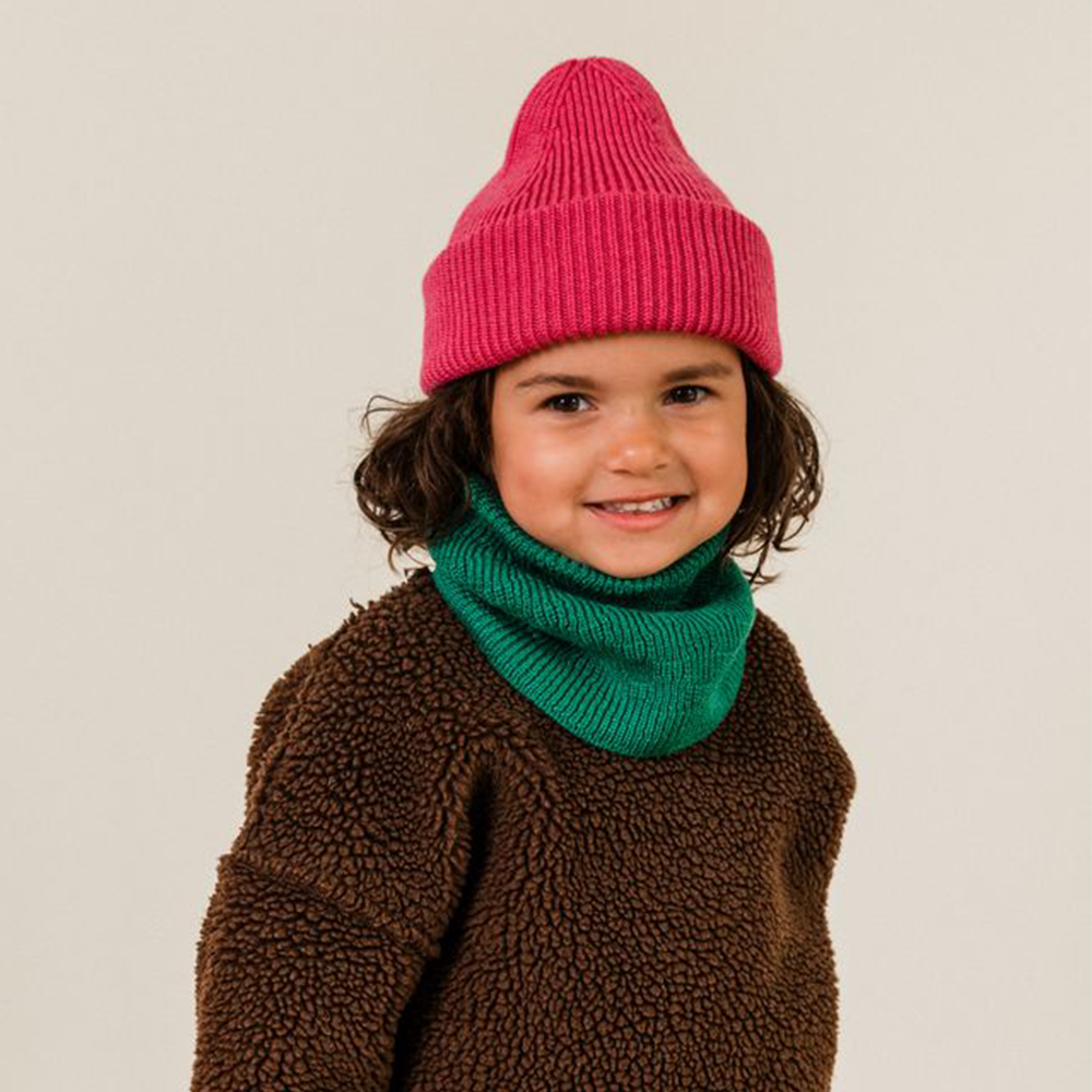Hvid  Kids Beanie Fonzie Fuchsia