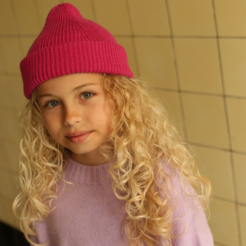 Hvid  Kids Beanie Fonzie Fuchsia