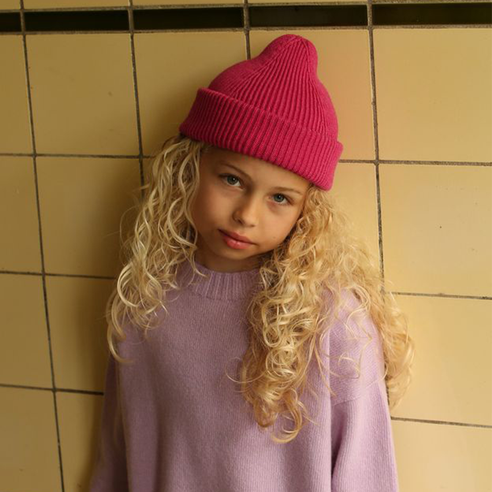 Hvid  Kids Beanie Fonzie Fuchsia