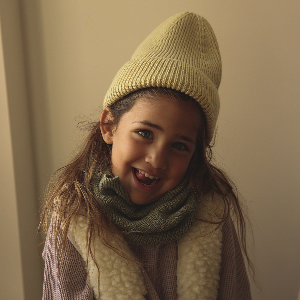 White Kids Beanie Fonzie Light Yellow