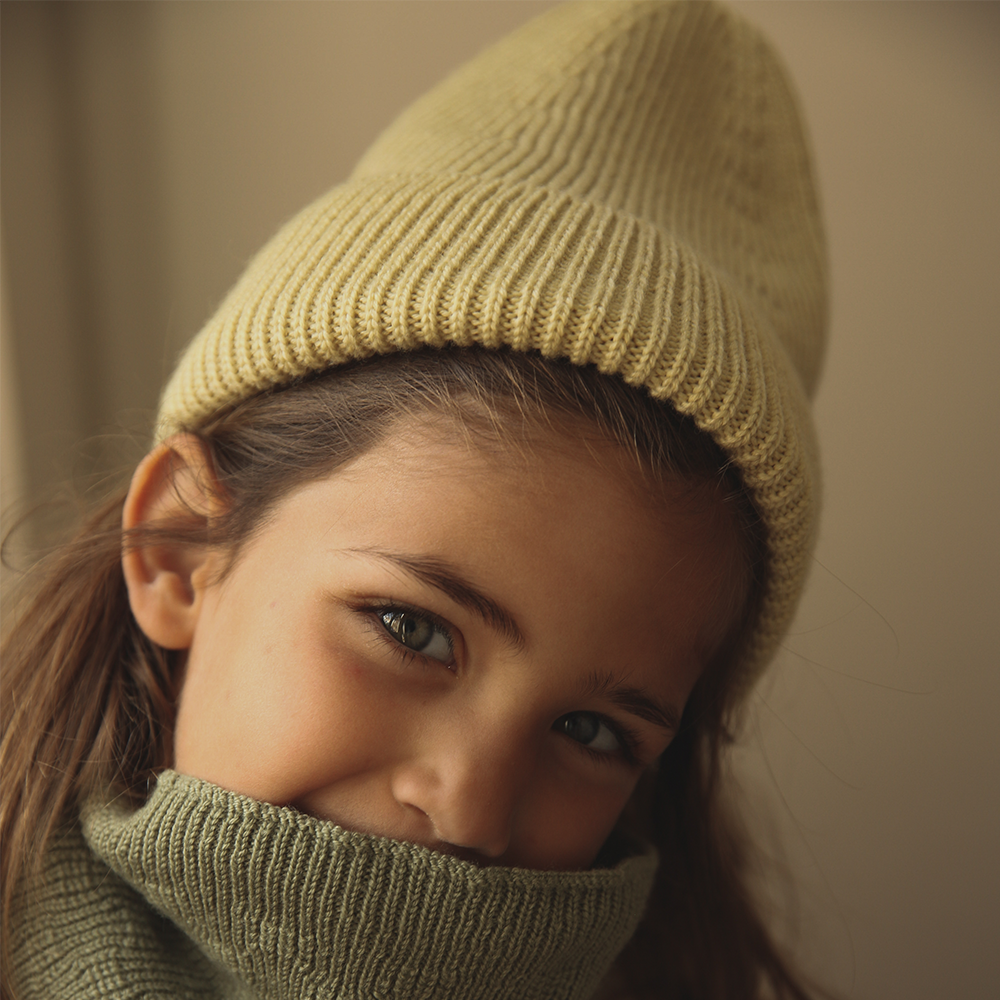 White Kids Beanie Fonzie Light Yellow