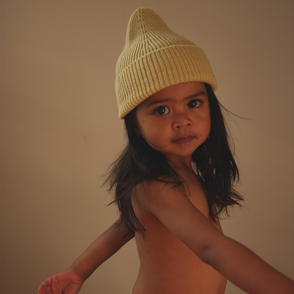White Kids Beanie Fonzie Light Yellow