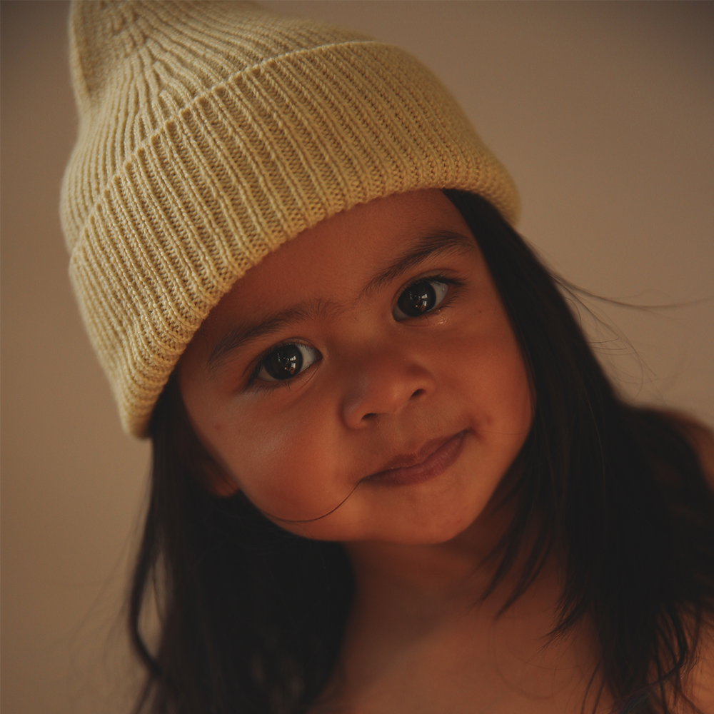 White Kids Beanie Fonzie Light Yellow