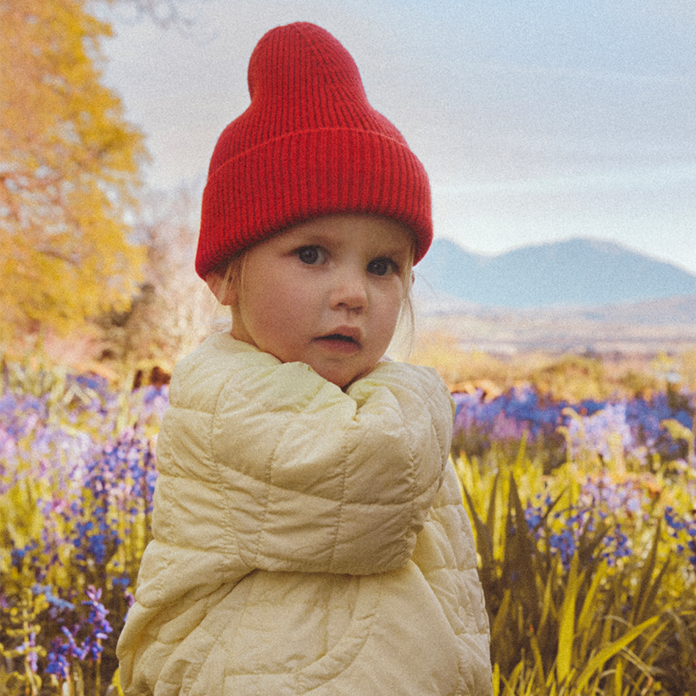 Hvid  Kids Beanie Fonzie  Red