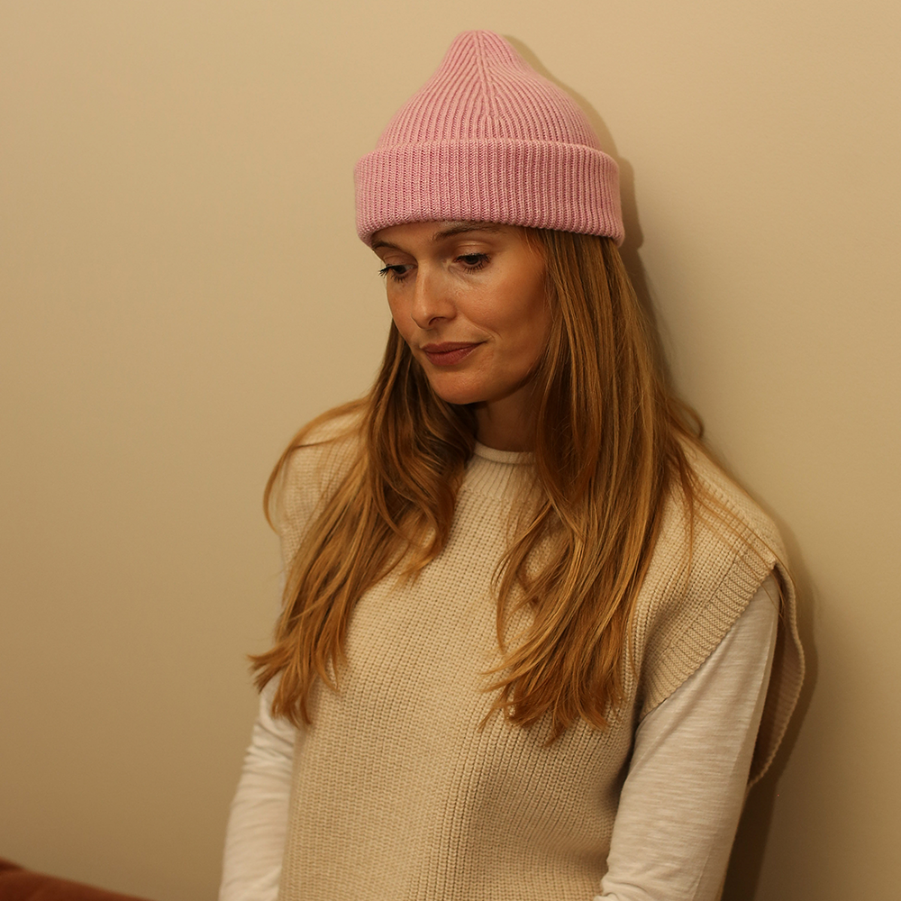 White Beanie Fonzie for Adults Cotton Candy