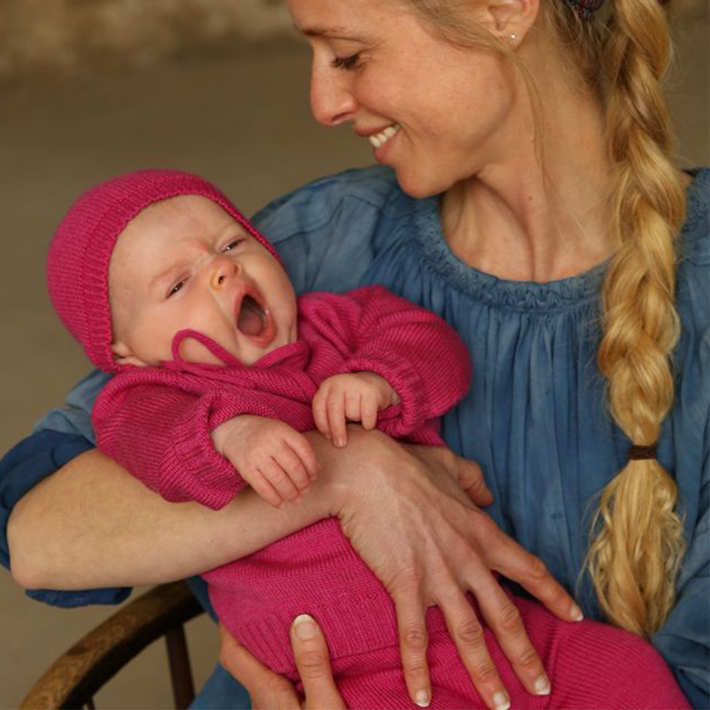 Hvid  Baby Strickmütze Dolly Fuchsia