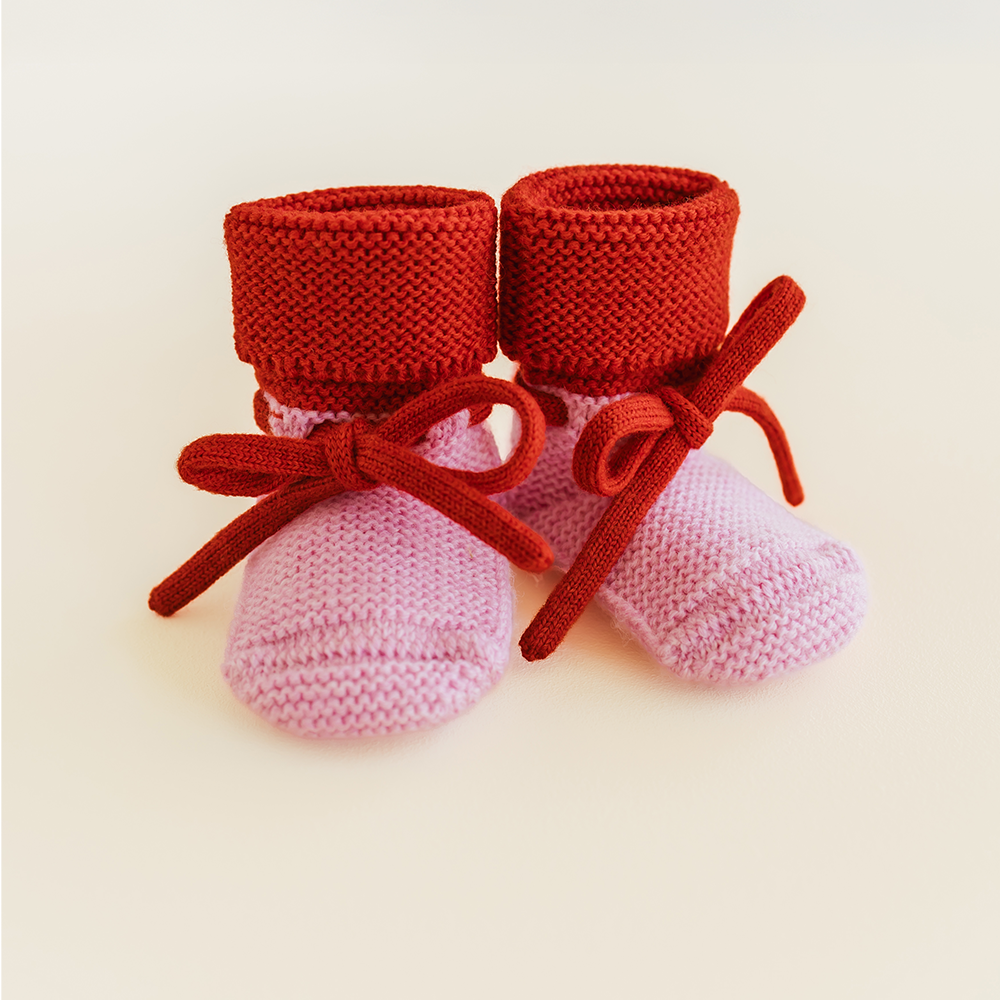 Hvid  Baby Strickschuhe Booties  Cotton Candy/Red