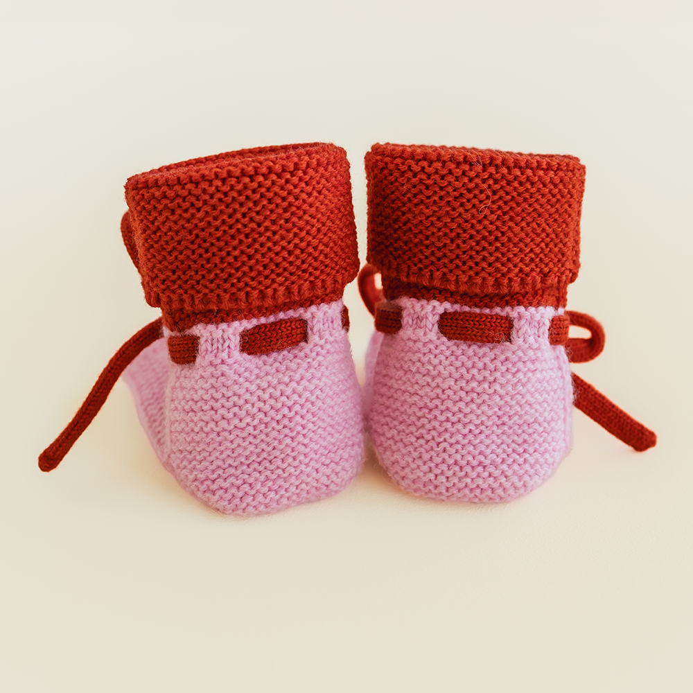 Hvid  Baby Strickschuhe Booties  Cotton Candy/Red