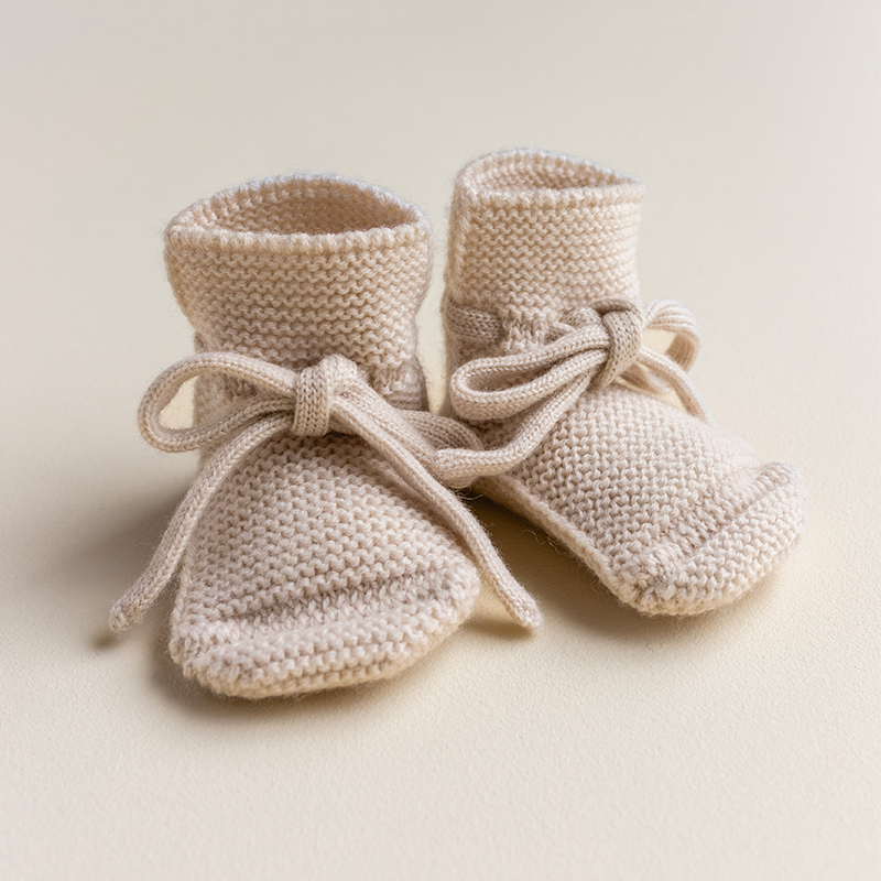 Hvid Baby Strickschuhe Booties Cream