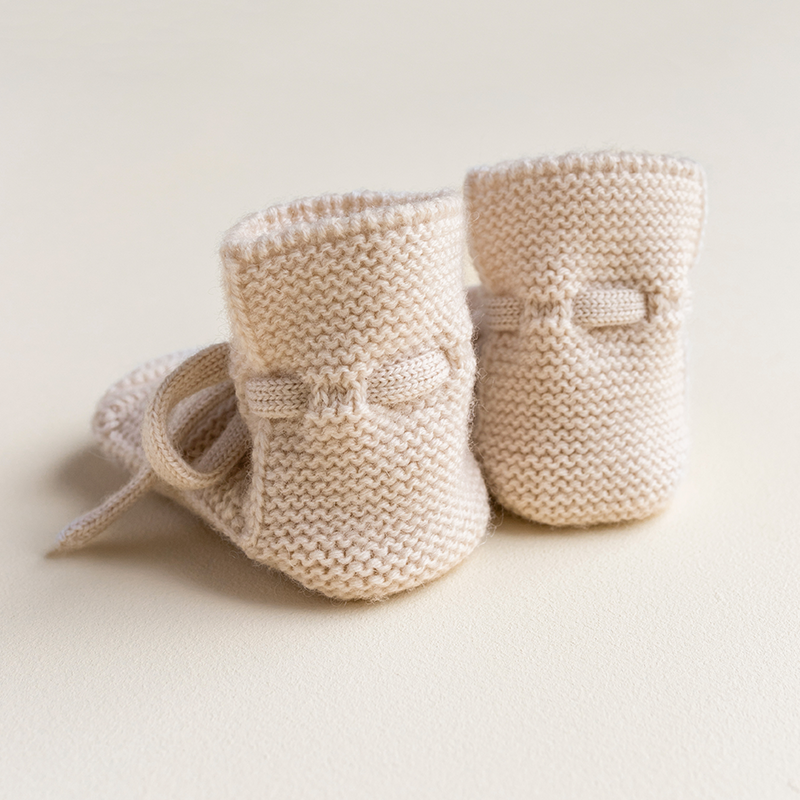 Hvid Baby Strickschuhe Booties Cream