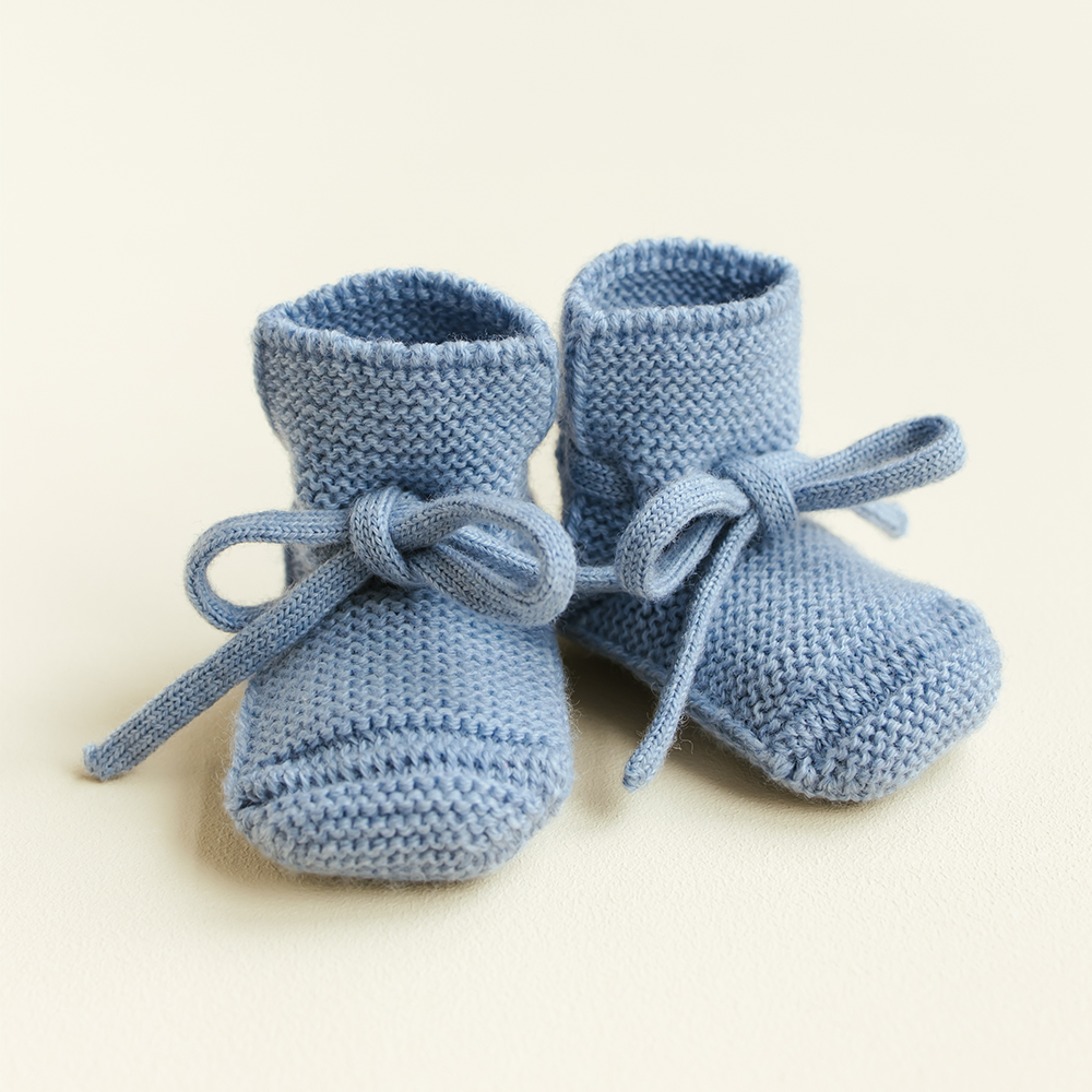 White Baby Knitted Shoes Booties Light Blue