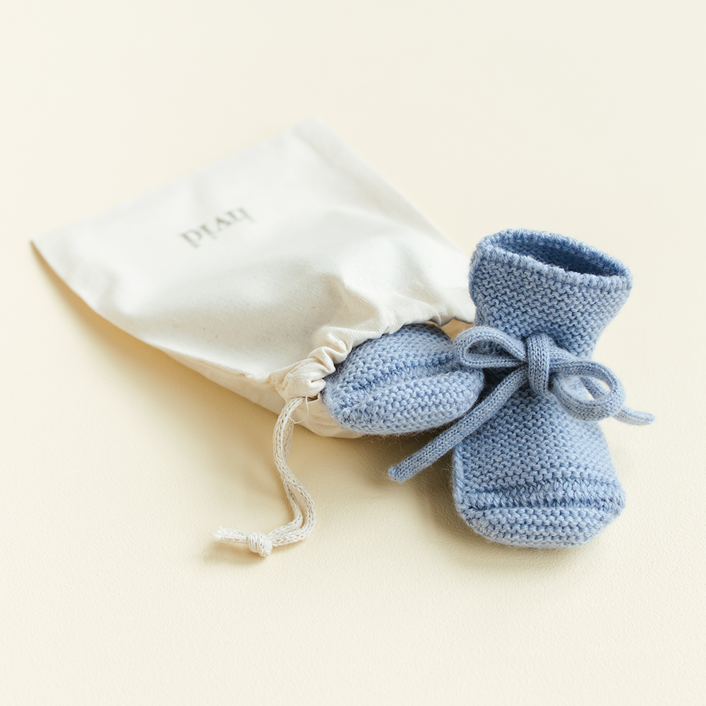 White Baby Knitted Shoes Booties Light Blue