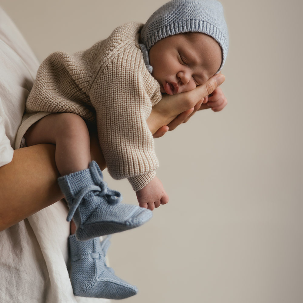 White Baby Knitted Shoes Booties Light Blue