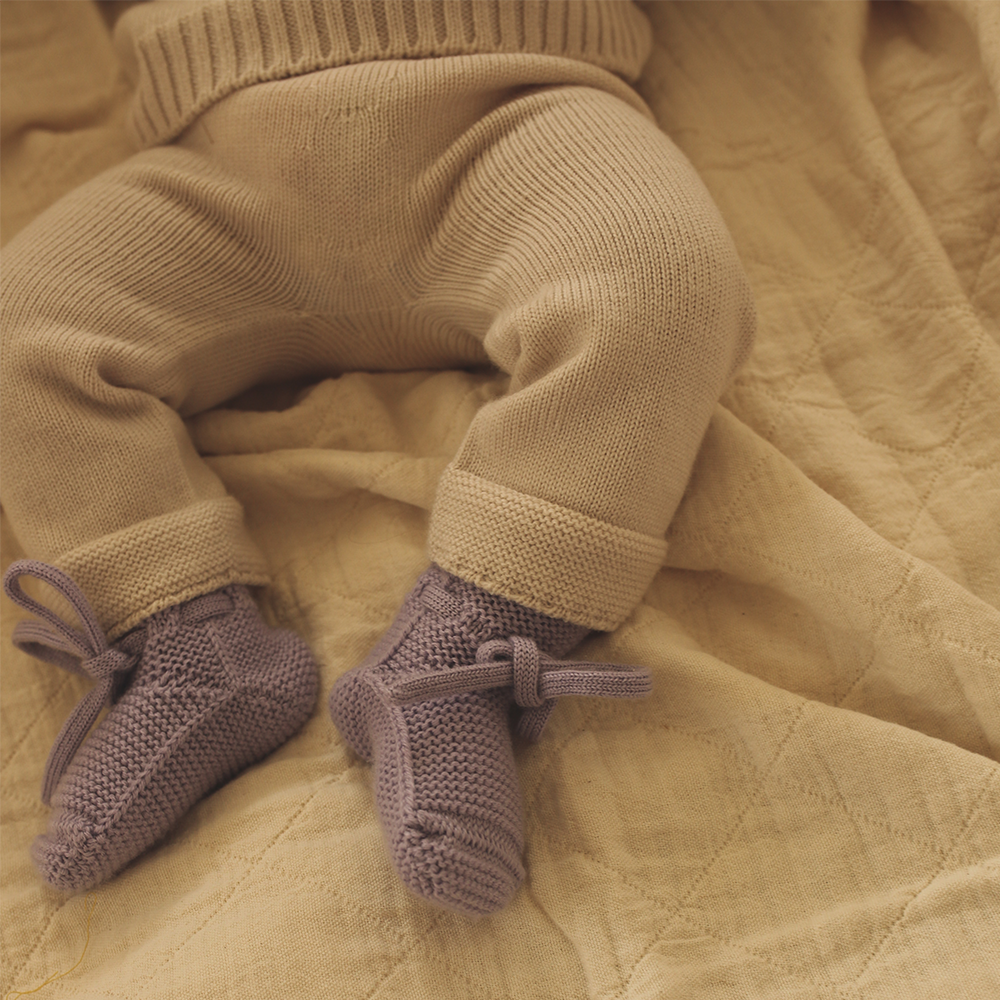 Hvid  Baby Strickschuhe Booties  Lilac