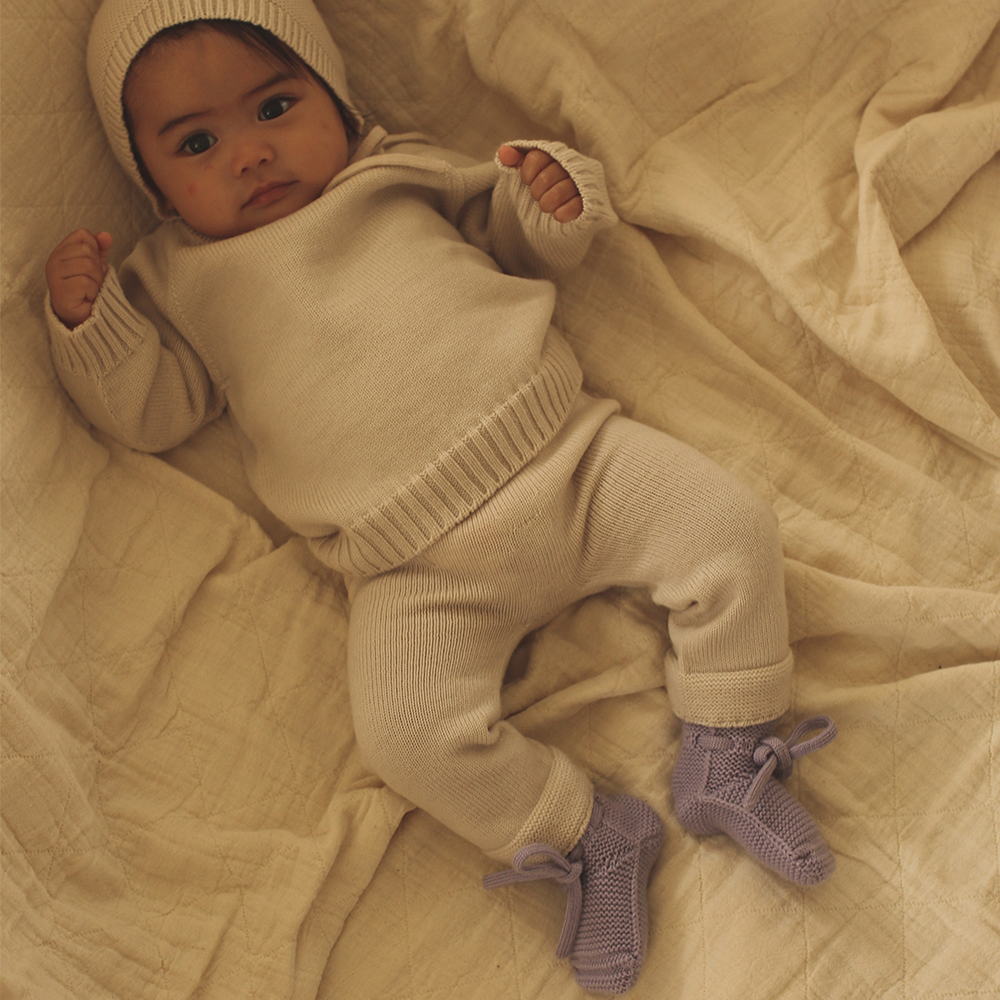 Hvid  Baby Strickschuhe Booties  Lilac