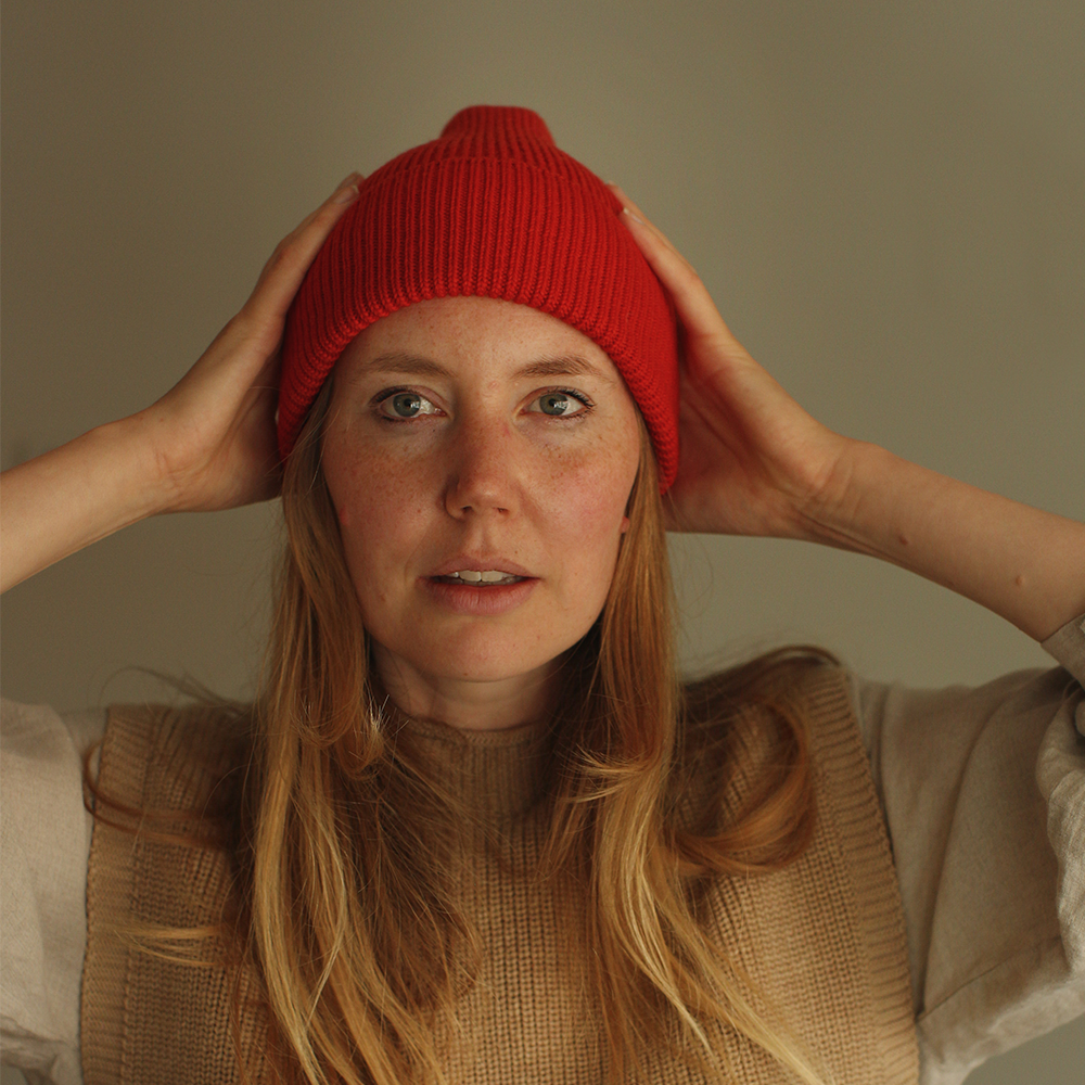 Hvid  Beanie Fonzie für Erwachsene Red