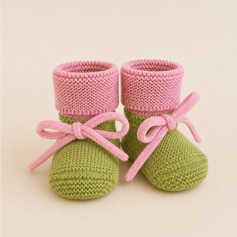 Hvid  Baby Strickschuhe Booties Lime Pop/Cotton Candy