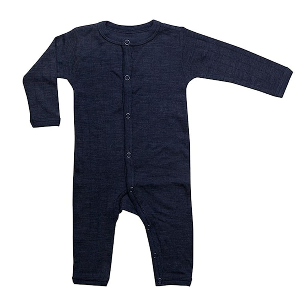 Joha  Strampler Pyjama Merinowolle/Seide Navy