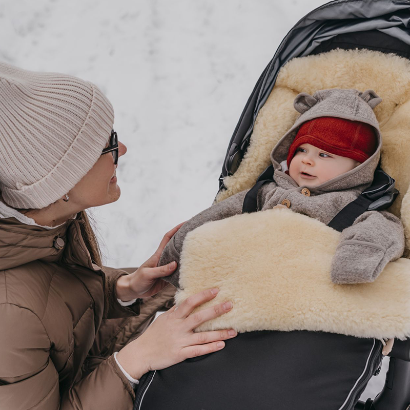 Lambskin Stroller Footmuff 'LOVE THE NATURE' Black
